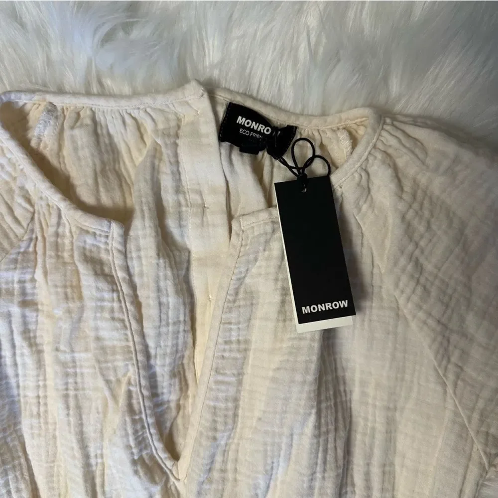 NWT Monrow Long-Sleeve Gauze Open-Back Midi Dress - Picture 2 of 10